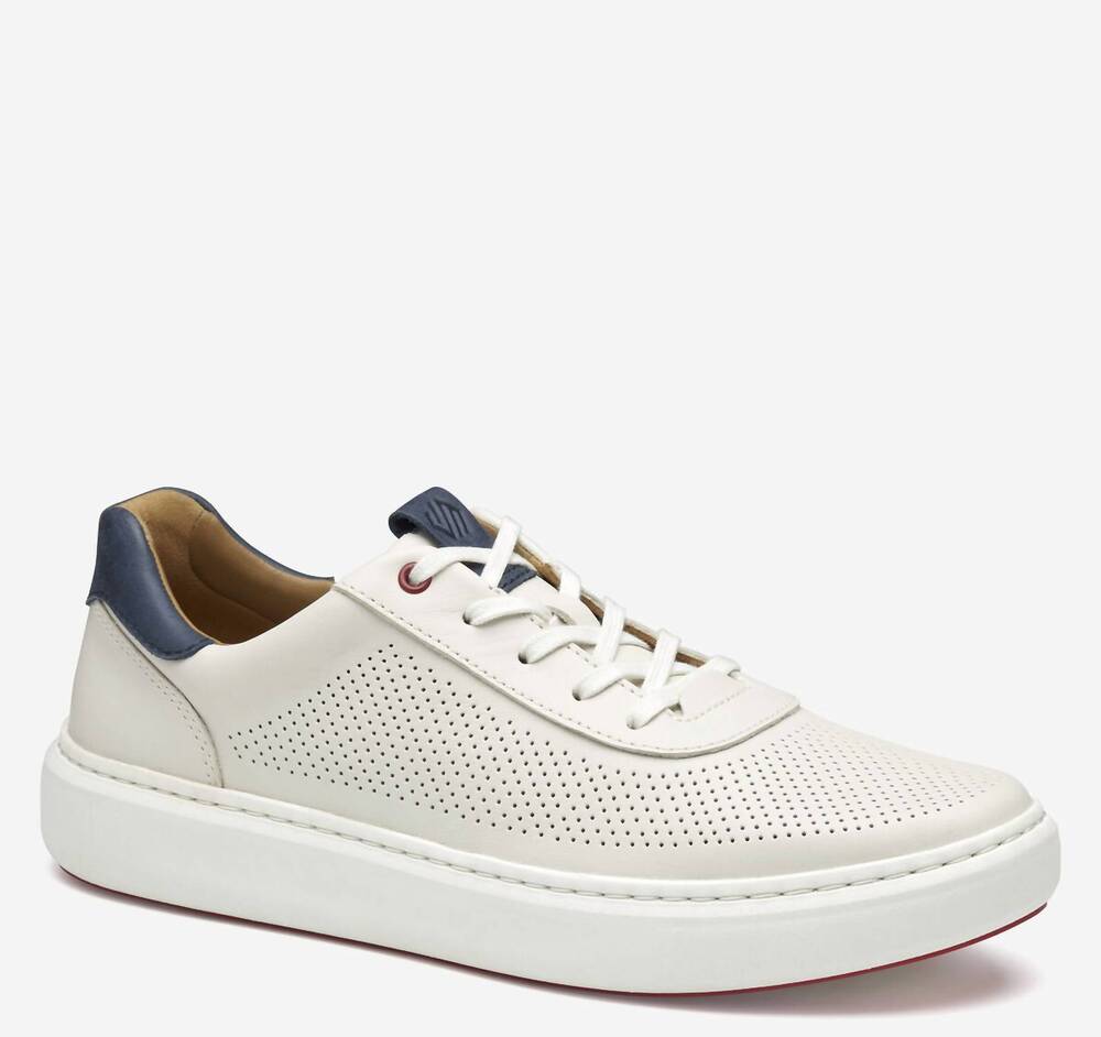 NEW JOHNSTON & MURPHY men's anders perfed u-throat sneakers in white full grain